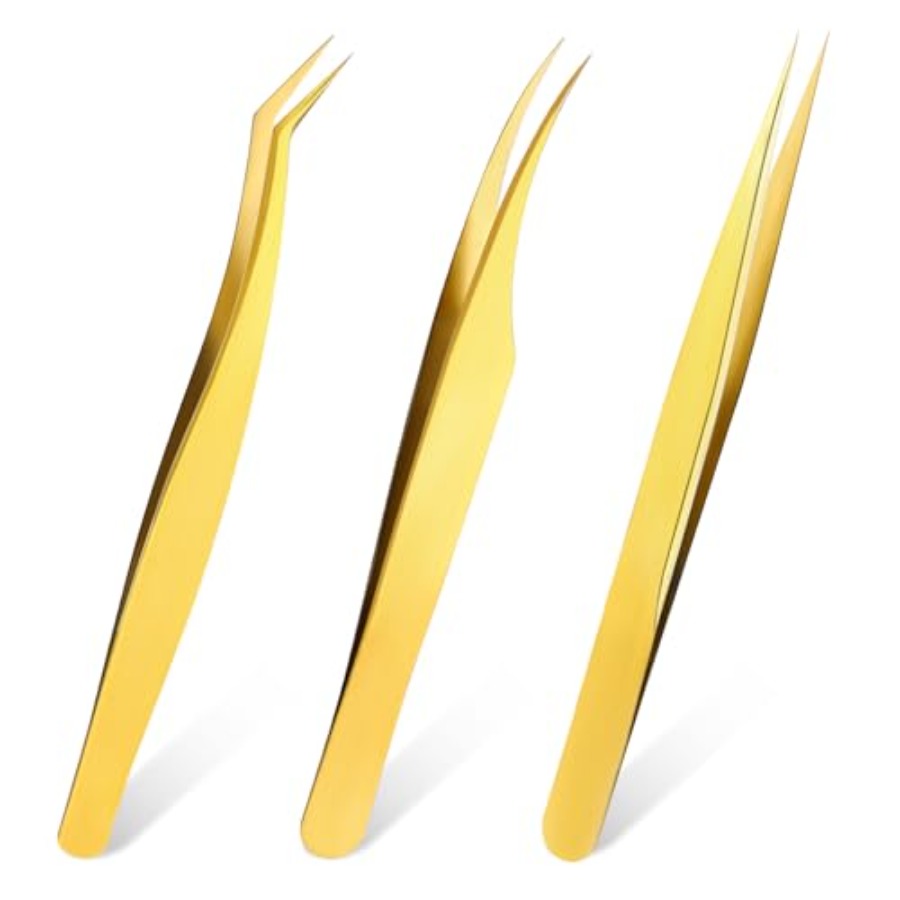 Isolation Tweezer Curved - 3'lü Kirpik Uzatma Cımbız Seti, Yüksek